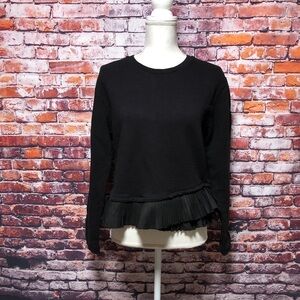 WOMENS BLACK LONG SLEEVE TOP WITH PLEATED HEMLINE SZ M